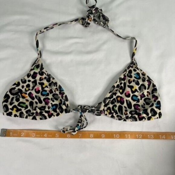 Victorias Secret Pink Size M Rainbow Cheetah Print Tie Bikini Top Y2K Lisa Frank - Picture 2 of 6